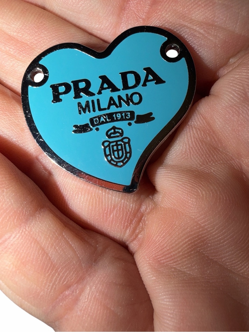 Prada Heart Logo Tag in Turquoise and Black